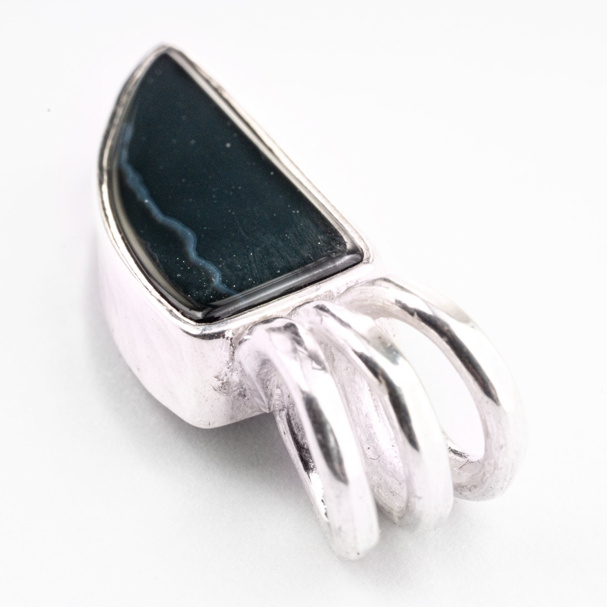 Small Onyx triangle tooth - Sterling 925 Silver Setting - Crystal Pendant Neckpiece