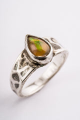 Beautiful High grade super fiery Ethiopian Opal Size 6 - Solid 925 Sterling Silver Ring - Hammer Textured & Oxidised No.