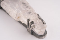 Long Light Pink Spodumene Kunzite Specimen Pendant, Oxidized Sterling Silver, Hammered Claw Setting, Heart Chakra, Taurus Zodiac,Unique Gift