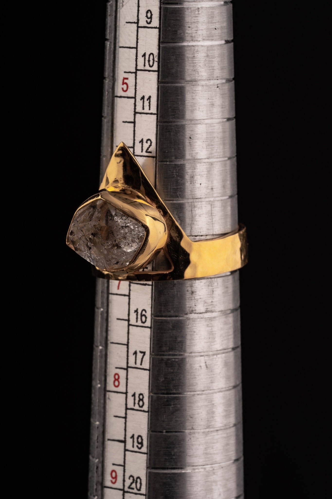 Herkimer Diamond Ring: Gold Plated Sterling Silver Adjustable Band