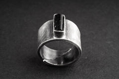 Made to order - Raw Black Tourmaline - Adjustable Unisex Ring - Size US 5-12 - Sterling Silver - Solid Brush Textured & Oxidised