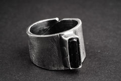 Made to order - Raw Black Tourmaline - Adjustable Unisex Ring - Size US 5-12 - Sterling Silver - Solid Brush Textured & Oxidised