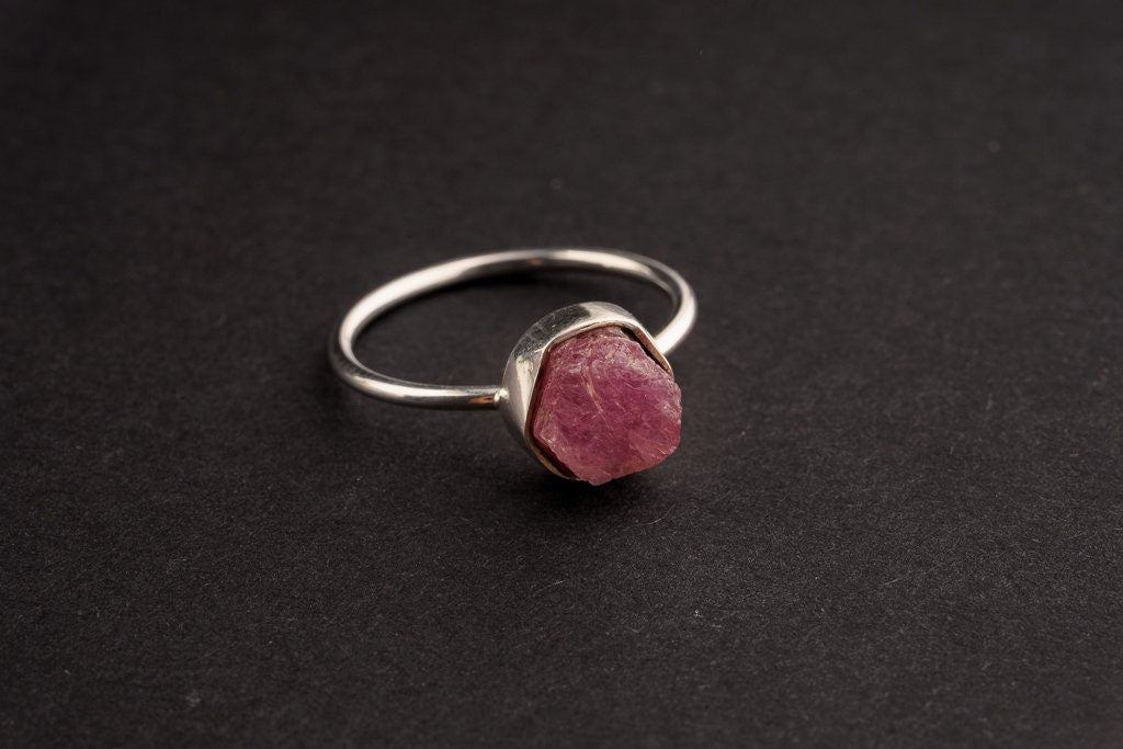 Raw Ruby - Fine 925 Sterling Silver - Size US 5