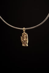 Pra Urai Buddha Hand holding Monkey God Subduing Mara Demons - Gold Plated Brass Cast - Pendant Necklace