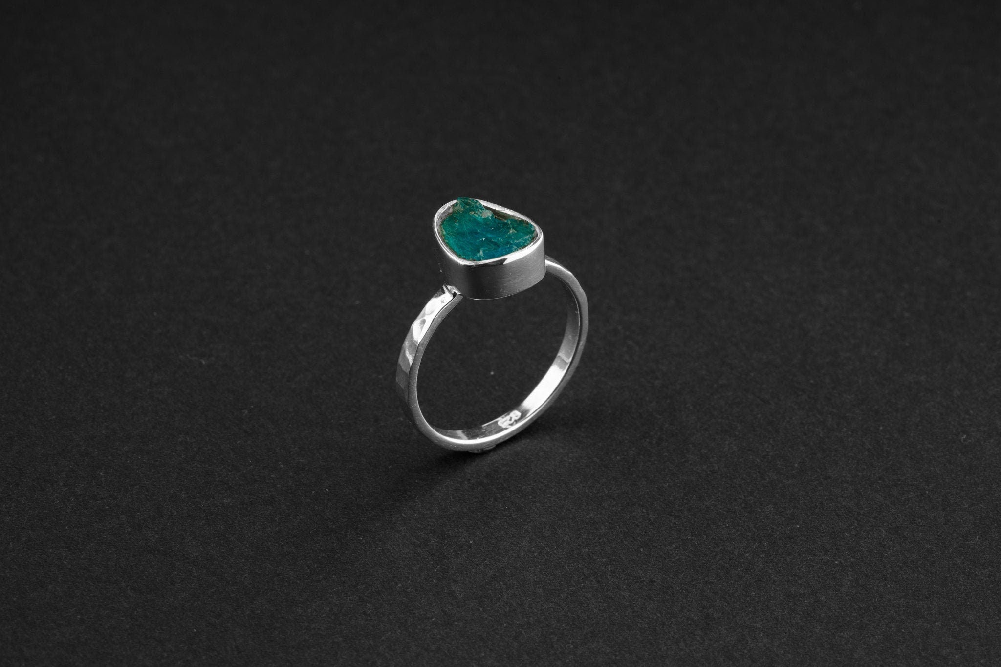 Raw Blue Apatite Ring in Sterling Silver – Handmade Crystal Stack Ring, Healing Throat Chakra Jewelry, Made to Order Size 5–9