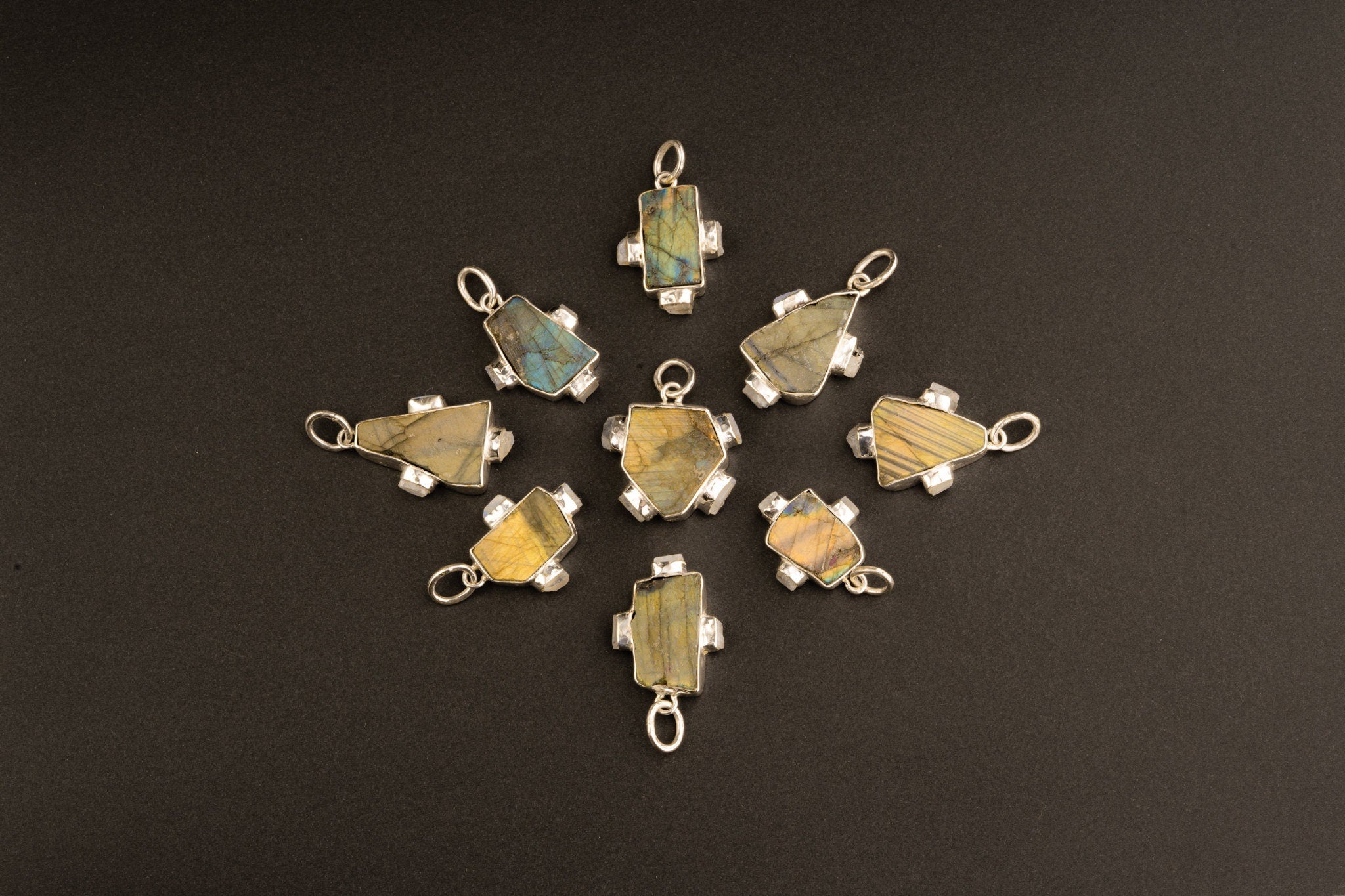 Raw Rainbow Labradorite & Blue Moonstone Pendant Necklace, Multistone Hammer Textured Sterling Silver, Healing Crystal Jewelry, Unique Gift