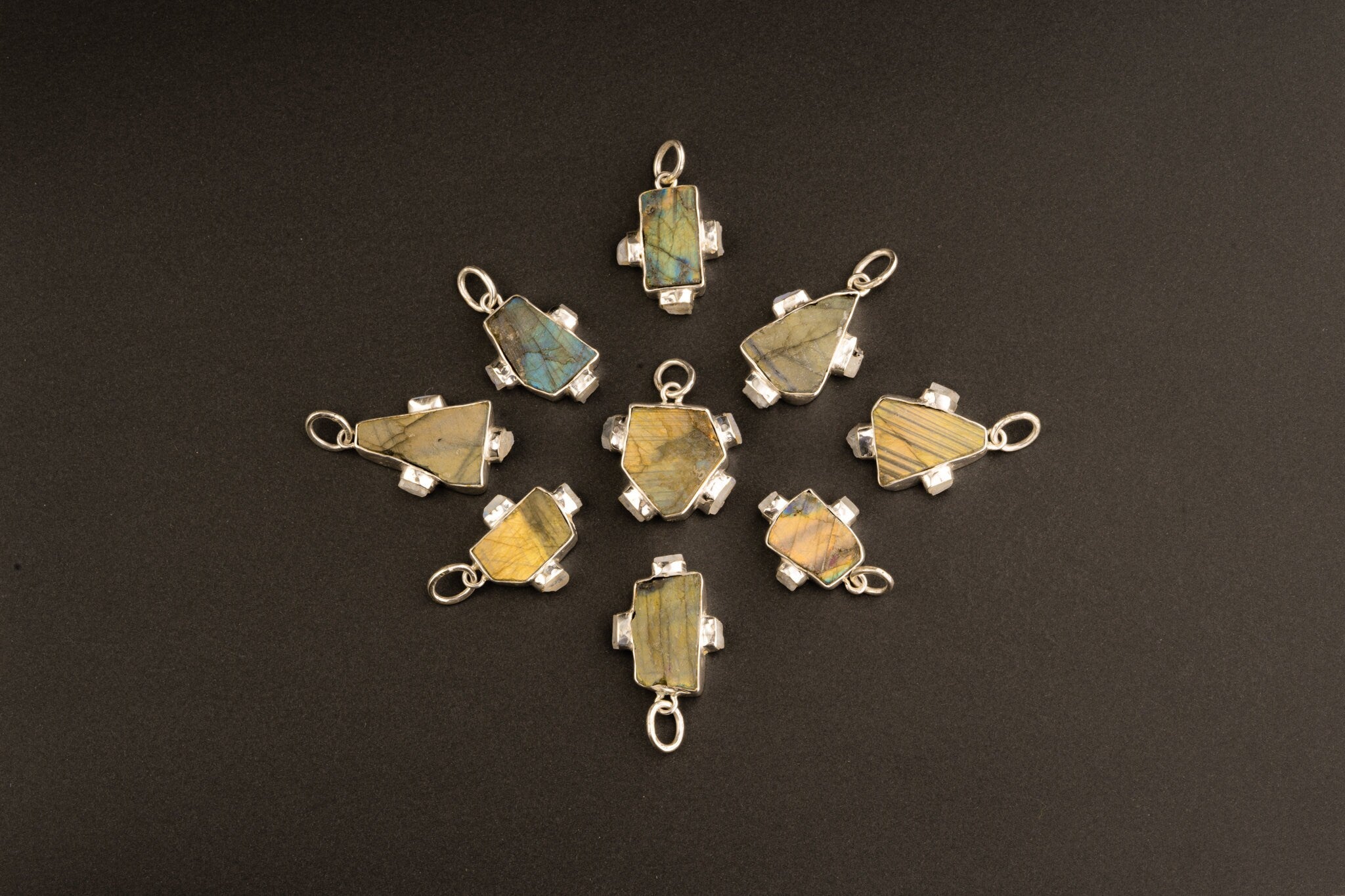 Raw Rainbow Labradorite & Blue Moonstone Multistone Pendant Necklace, Hammer Textured Sterling Silver, Healing Crystal Jewelry, Unique Gift