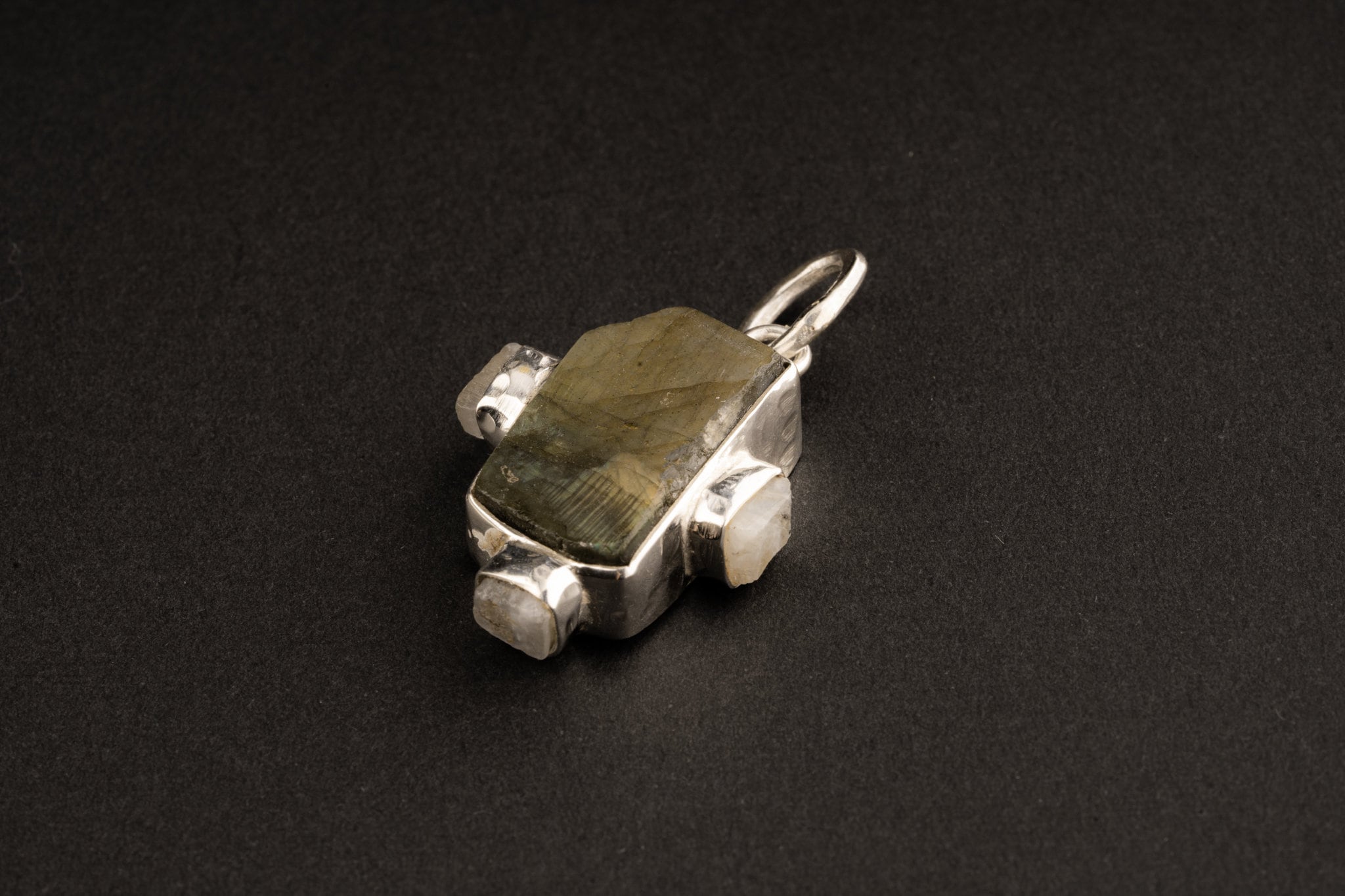 Raw Labradorite Moonstone Pendant: Hammered Sterling Silver Healing Necklace