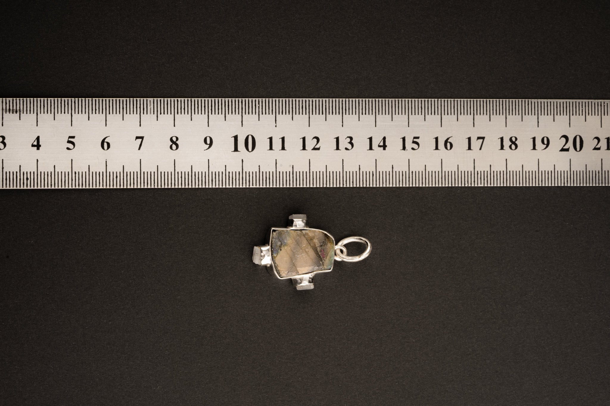Raw Labradorite Moonstone Pendant: Hammered Sterling Silver Healing Necklace