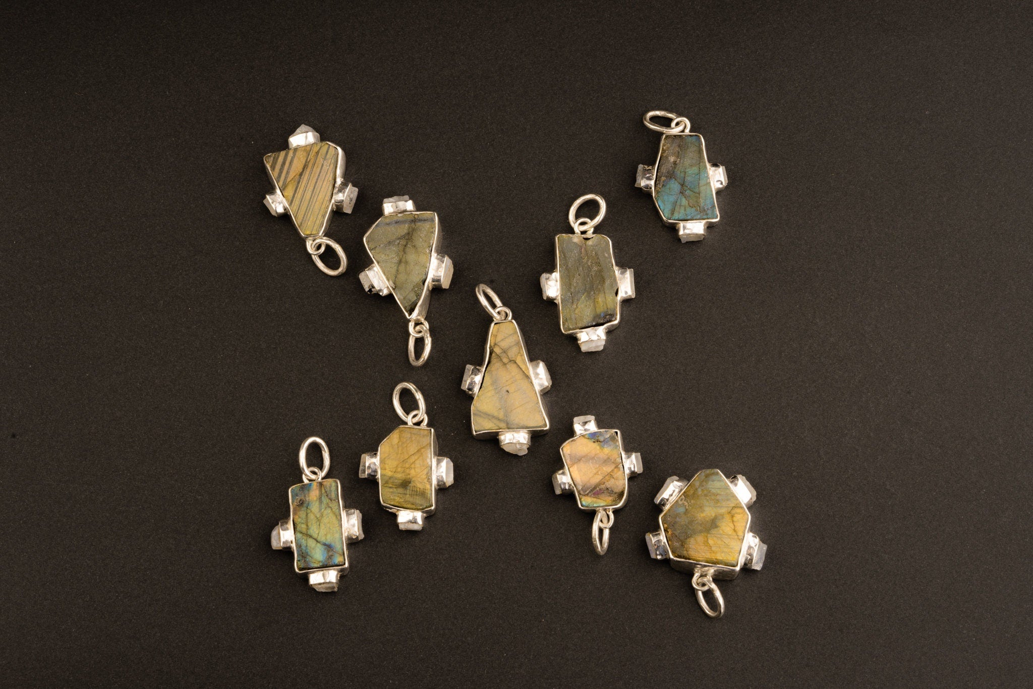 Raw Labradorite Moonstone Pendant: Hammered Sterling Silver Healing Necklace