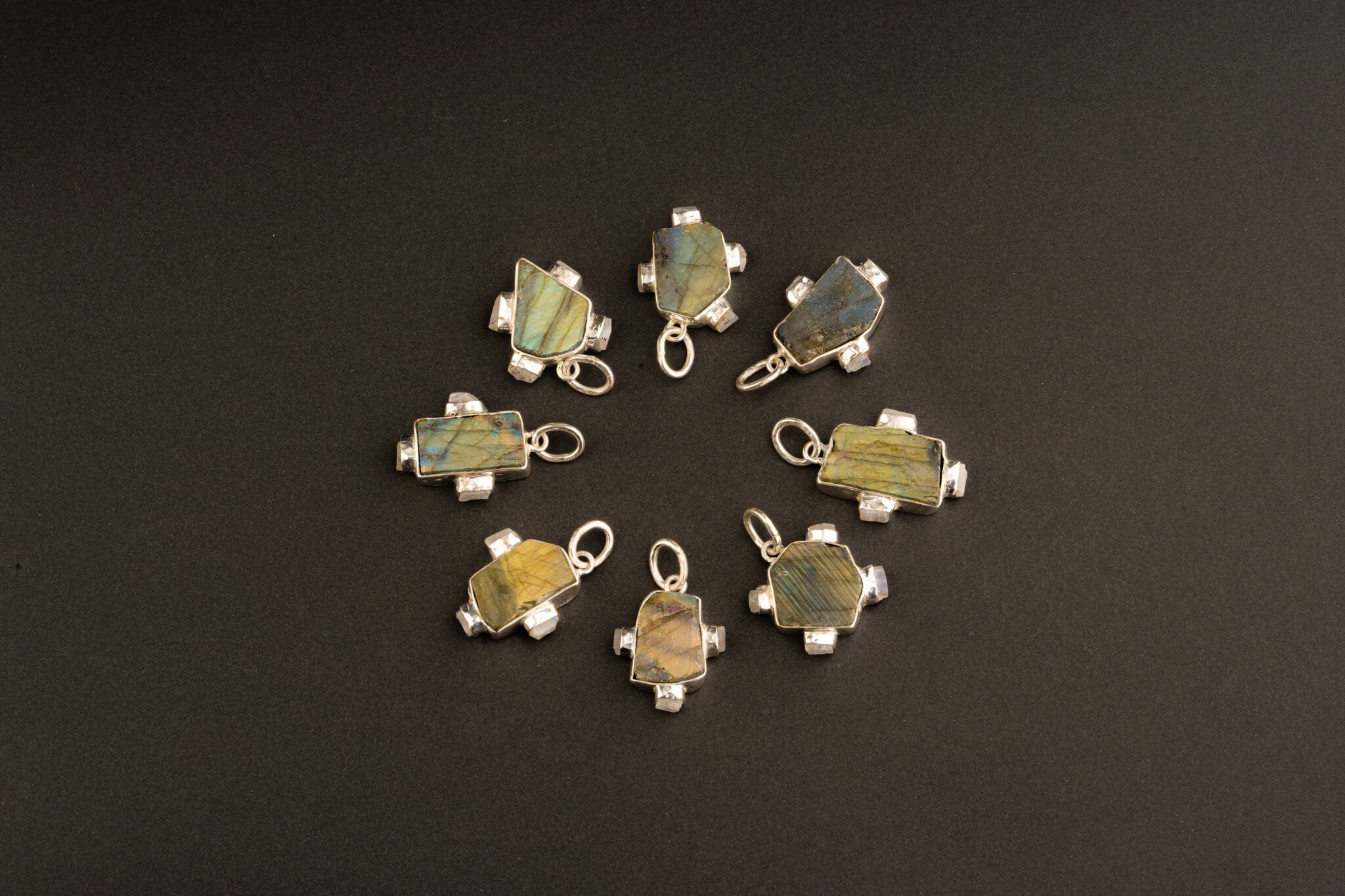 Raw Labradorite Moonstone Pendant: Hammered Sterling Silver Healing Necklace