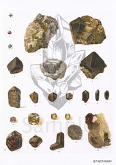 Spinal Zircon Crystal & Mineral High Resolution Digital Image 300 DPI Vintage Antique watercolour Illustration Print Poster, Wall Art