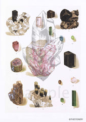 Tourmaline Crystal & Mineral High Resolution Digital Image 300 DPI Vintage Antique watercolour Illustration Print Poster, Bohemian Wall Art