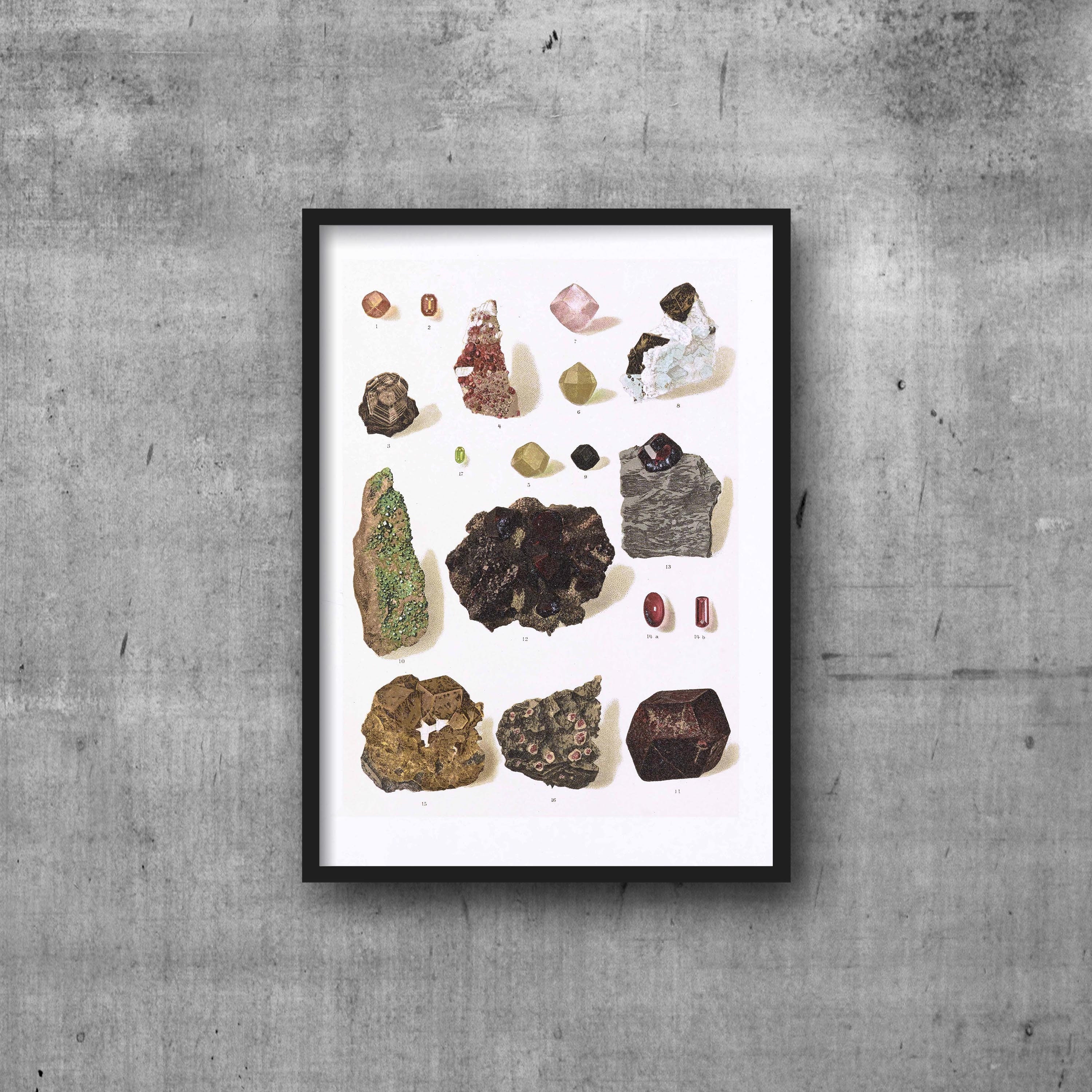 Garnet Crystal Mineral High Resolution Digital Image 300 DPI Vintage Antique watercolour Illustration Print Poster, Wall Art