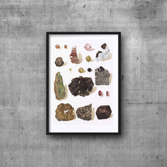 Garnet Crystal Mineral High Resolution Digital Image 300 DPI Vintage Antique watercolour Illustration Print Poster, Wall Art