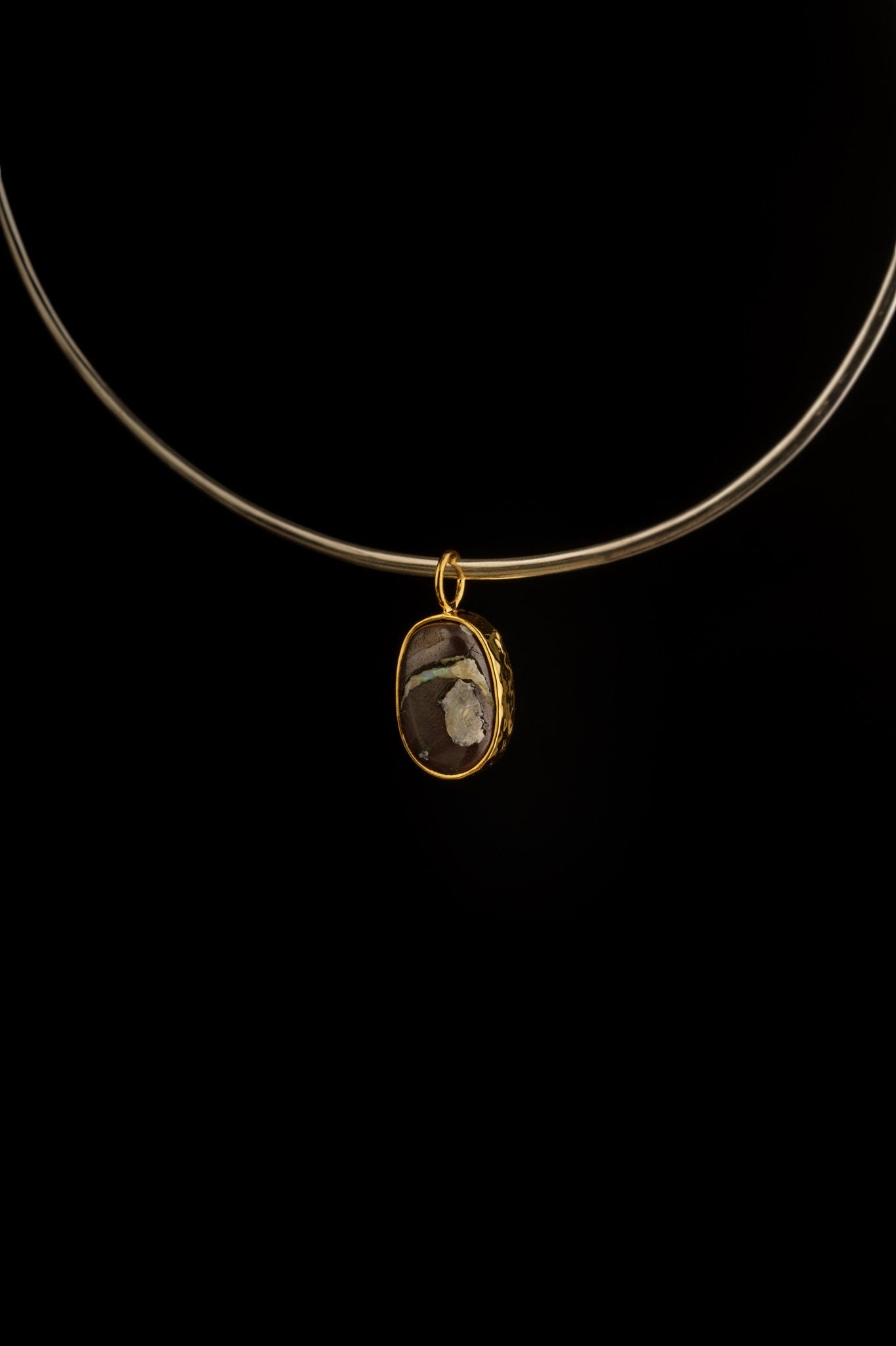 Australian Opal in Matrix - Gold Plated Textured Sterling Silver - Crystal Charm Pendant