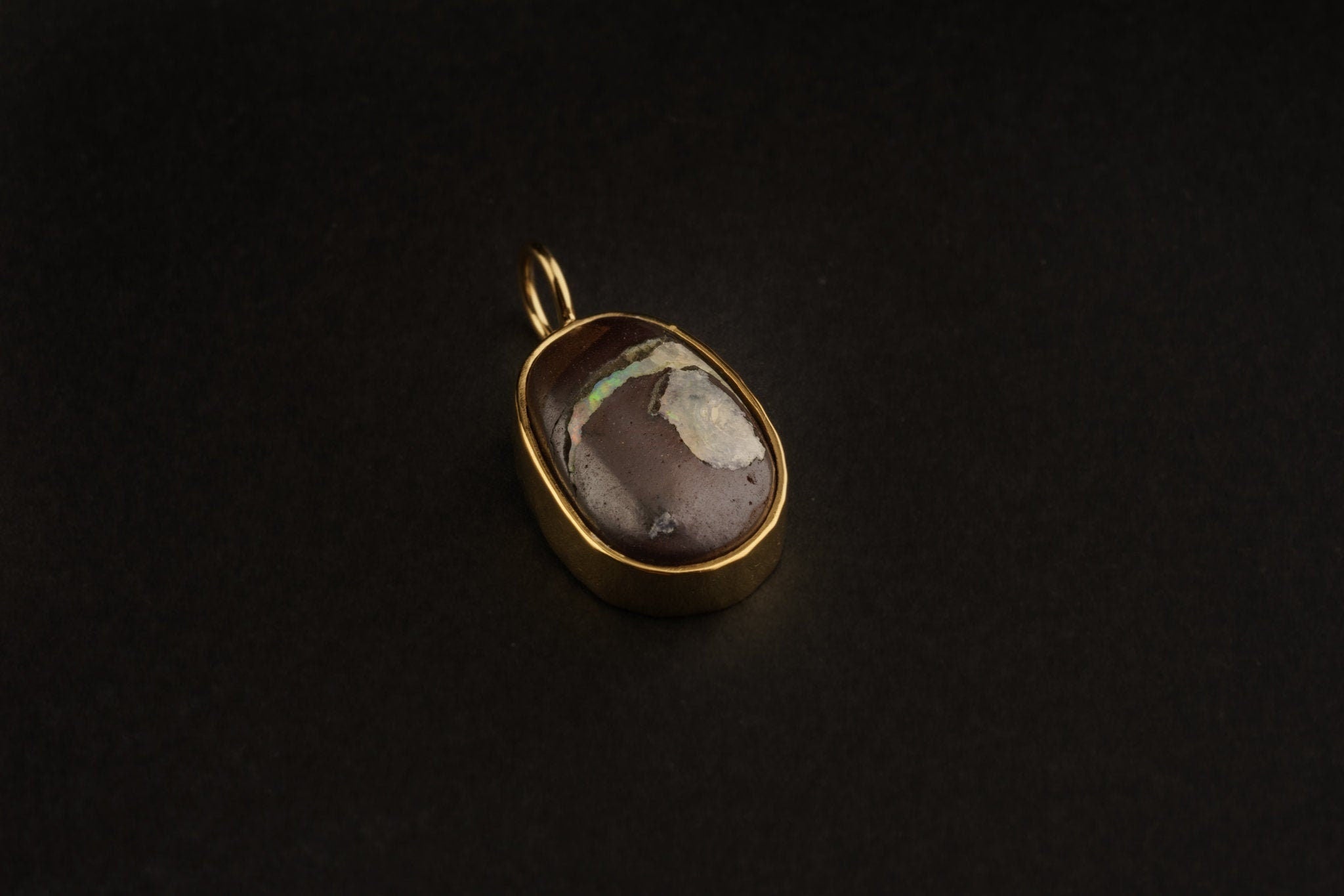 Australian Opal in Matrix - Gold Plated Textured Sterling Silver - Crystal Charm Pendant