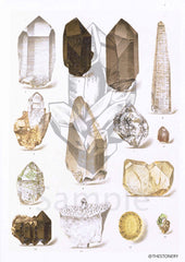 Print Pack - Quartz Crystal High Resolution Digital 300 DPI Image, Poster, Art Antique Mineral watercolour Illustration & Post Card Format