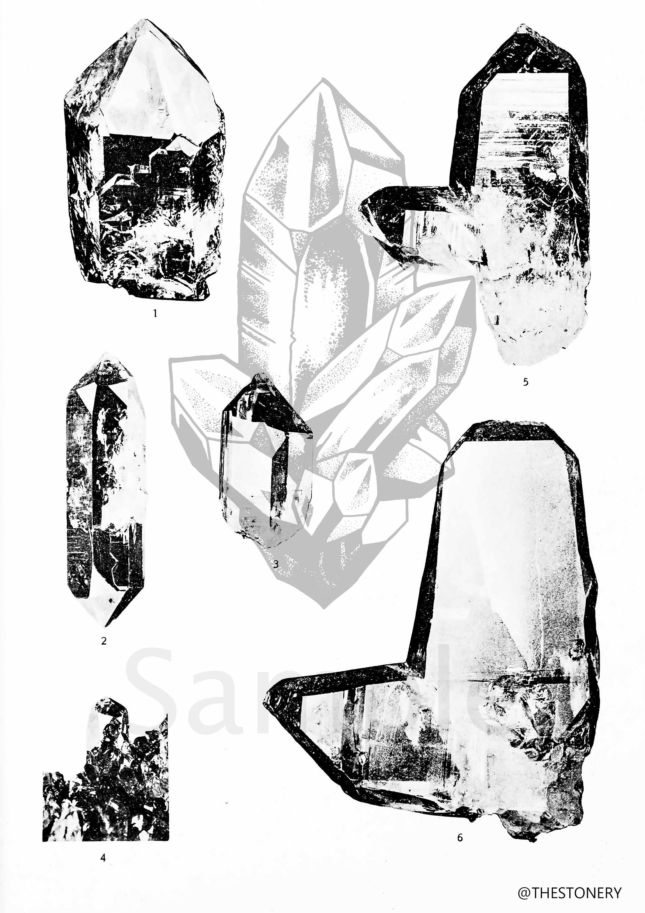 Vintage Quartz Crystal Print: Antique Watercolor Mineralogy Illustration (Digital Download)