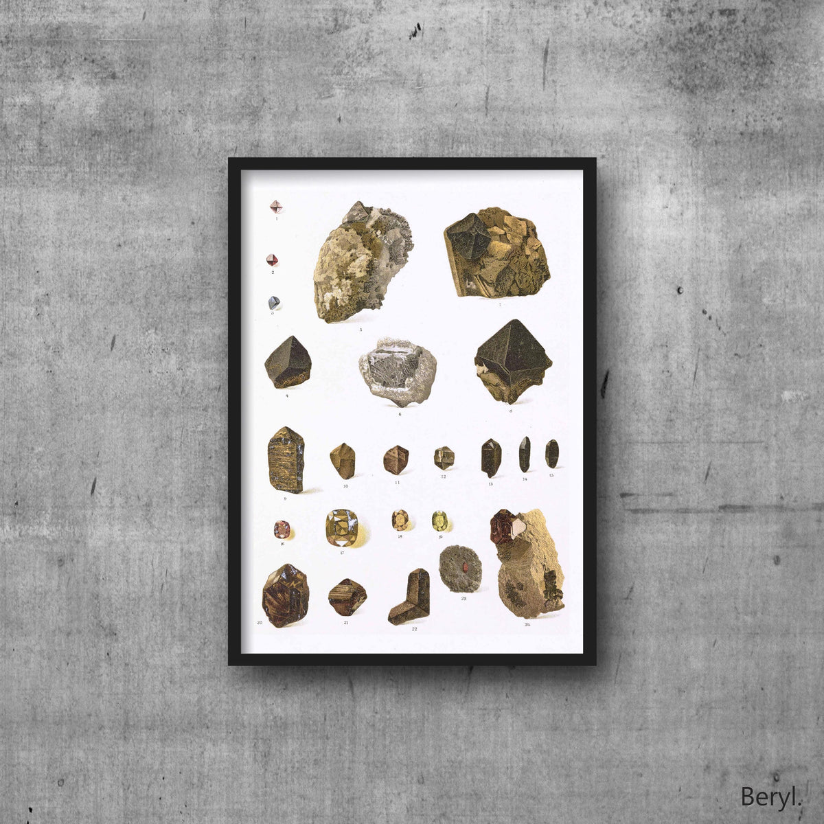 Spinal Zircon Crystal & Mineral High Resolution Digital Image 300 DPI Vintage Antique watercolour Illustration Print Poster, Wall Art