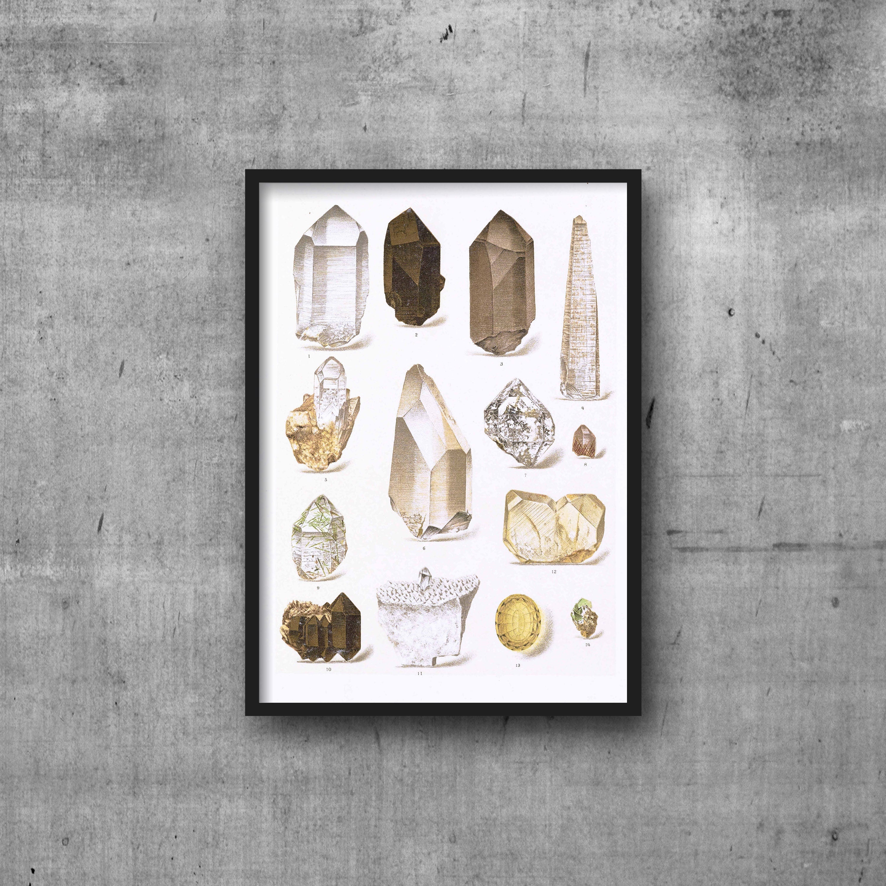 Print Pack - Quartz Crystal High Resolution Digital 300 DPI Image, Poster, Art Antique Mineral watercolour Illustration & Post Card Format