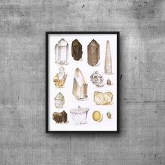Print Pack - Quartz Crystal High Resolution Digital 300 DPI Image, Poster, Art Antique Mineral watercolour Illustration & Post Card Format