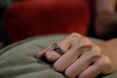 Beautiful High grade super fiery Ethiopian Opal Size 6 - Solid 925 Sterling Silver Ring - Hammer Textured & Oxidised No.