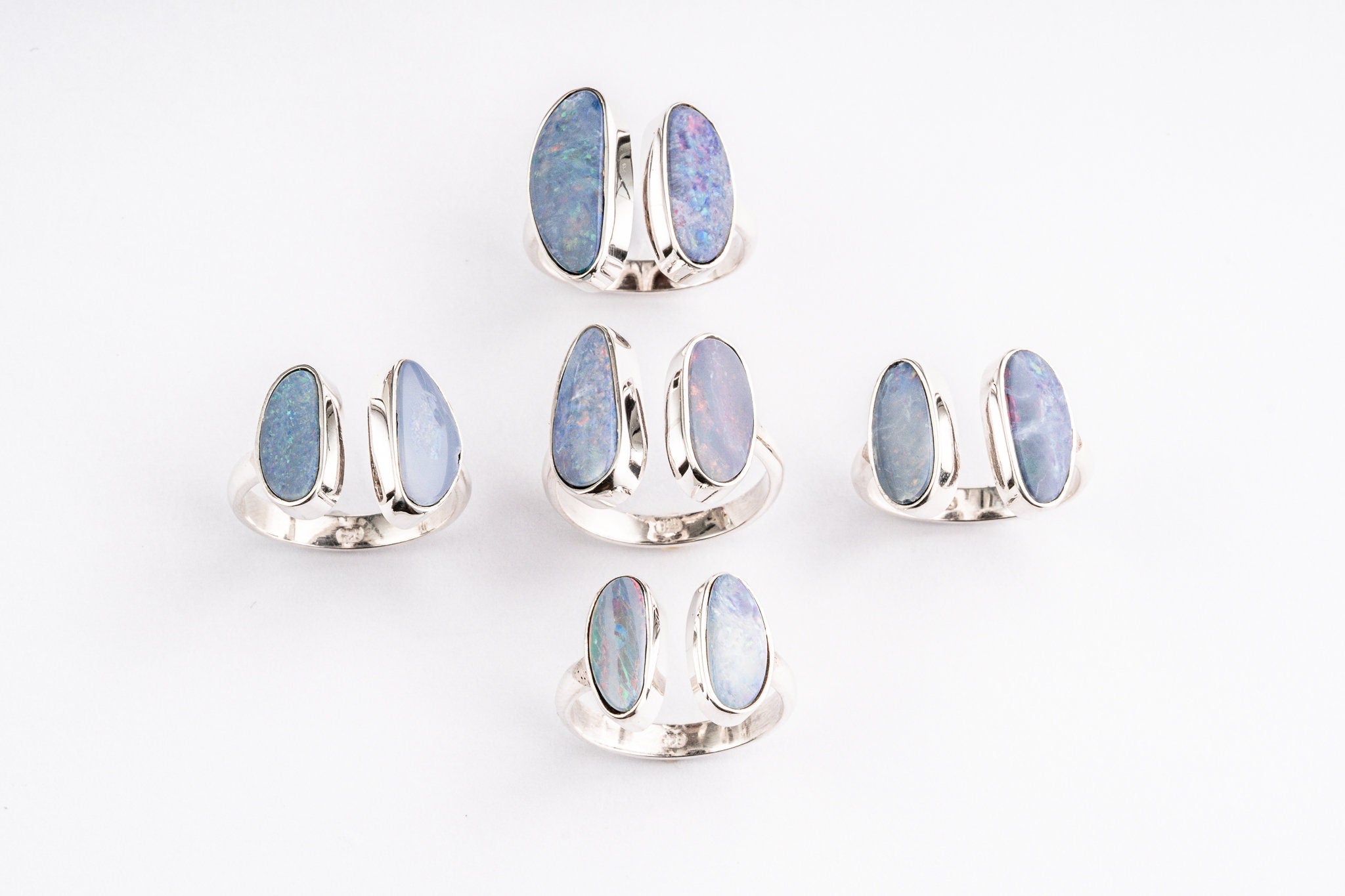 Australian Opal Doublet Ring, Adjustable Double, Open Band 5-9 US, 925 Sterling Silver Shiny Hammer Texture, Bohemian Jewelry, Made to Order