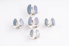 Australian Opal Doublet Ring 925 Sterling Silver Adjustable Open Band Hammered October Birthstone Libra Scorpio Gift