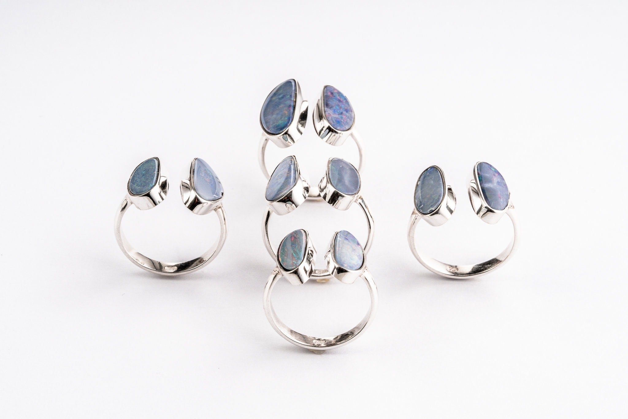 Australian Opal Doublet Ring: Hammered Sterling Silver Adjustable Band