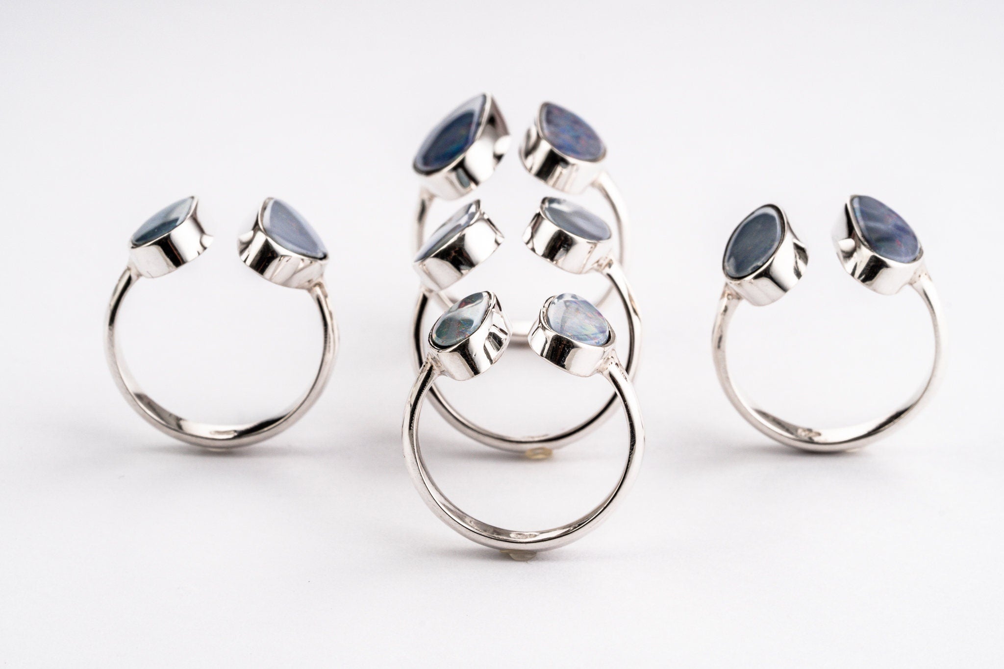 Australian Opal Doublet Ring: Hammered Sterling Silver Adjustable Band