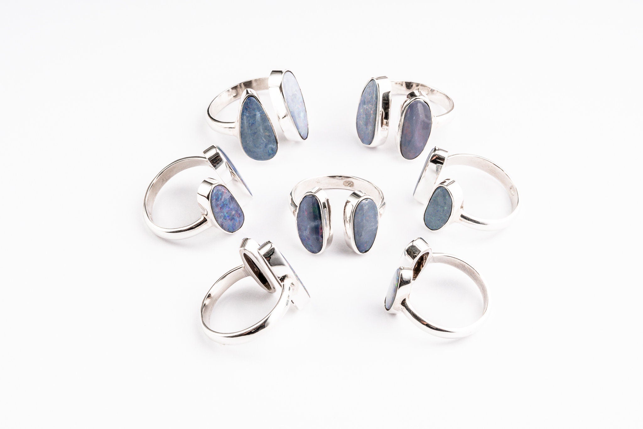 Australian Opal Doublet Ring, Adjustable Double, Open Band 5-9 US, 925 Sterling Silver Shiny Hammer Texture, Bohemian Jewelry, Made to Order