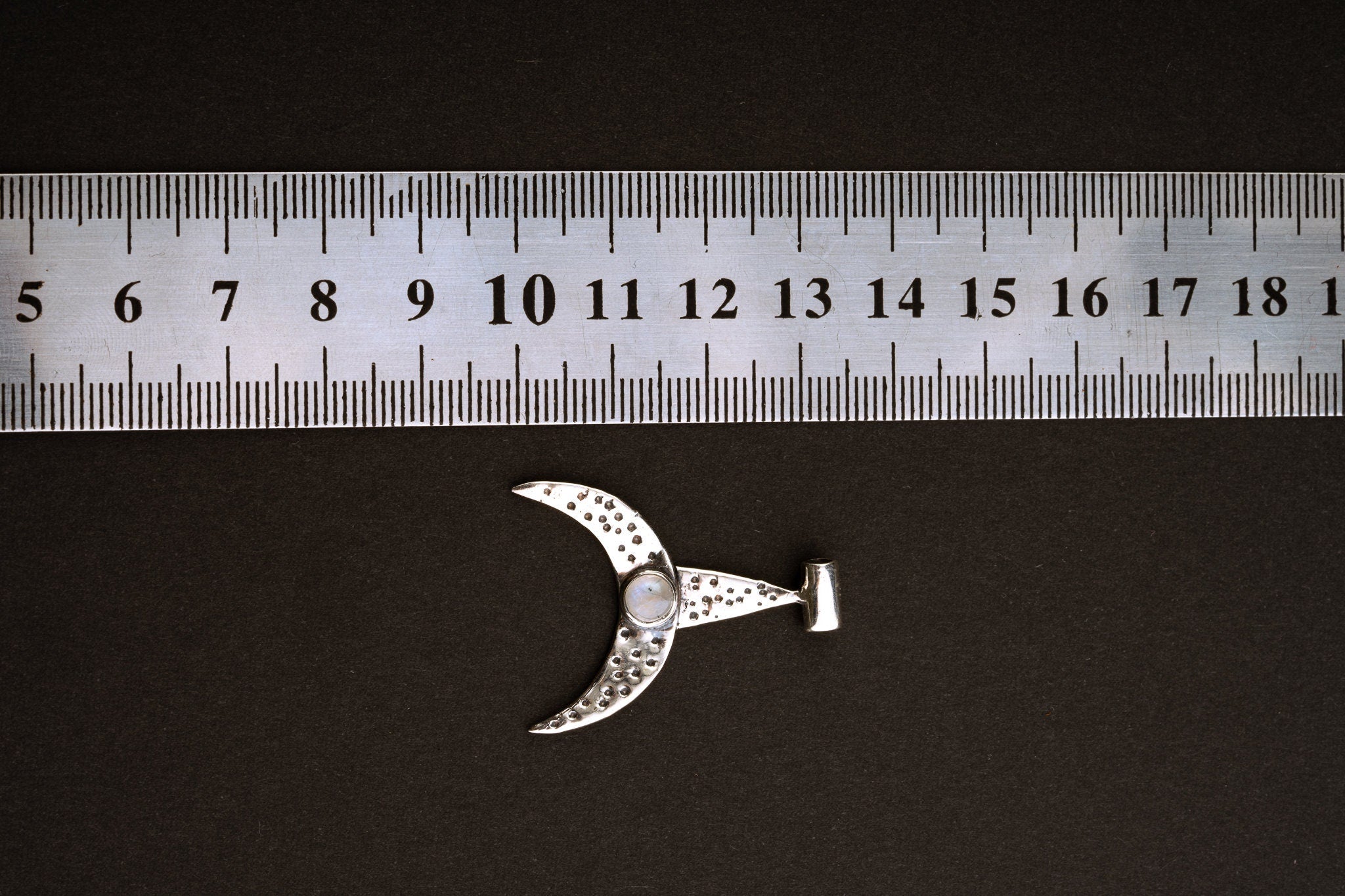 Oxidized Sterling Silver Crescent Moonstone Pendant: Whale Fin Design