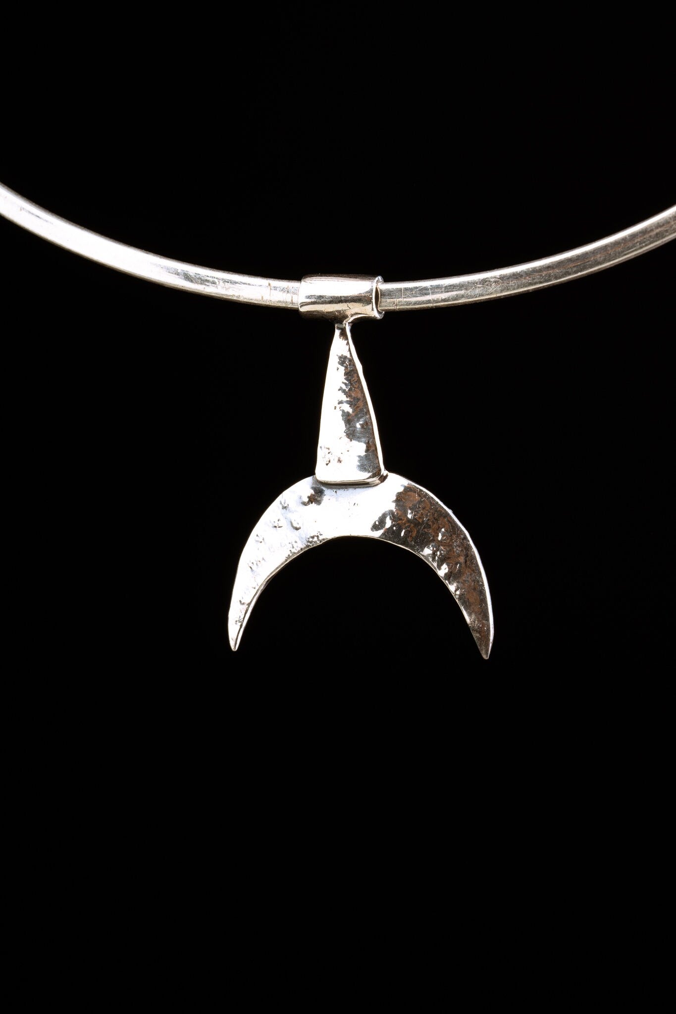 Crescent Moon/Whale Fin Pendant, Uniquely Textured & Oxidized Sterling Silver, Adorned with Blue Moonstone, Cancer Zodiac, Emotional Healing