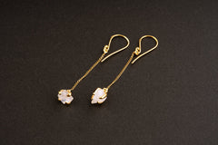 Raw flashy blue Moonstone - Gold plated - Sterling Silver - Claw / Prong dangle hook crystal Earring