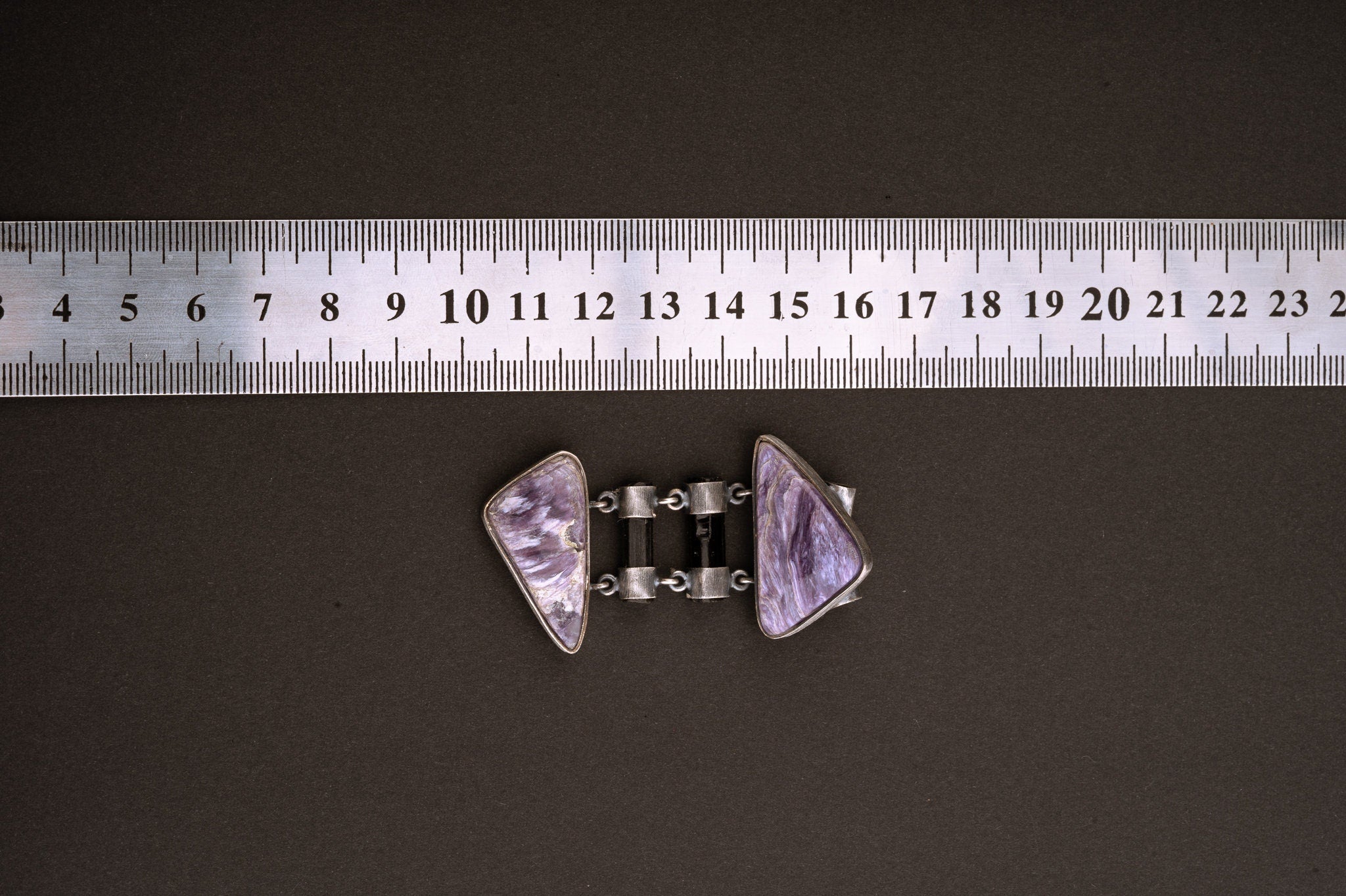 Double AAA Charoite & double natural black Tourmaline sticks - Sterling Silver - Rustic Finish - Pendant