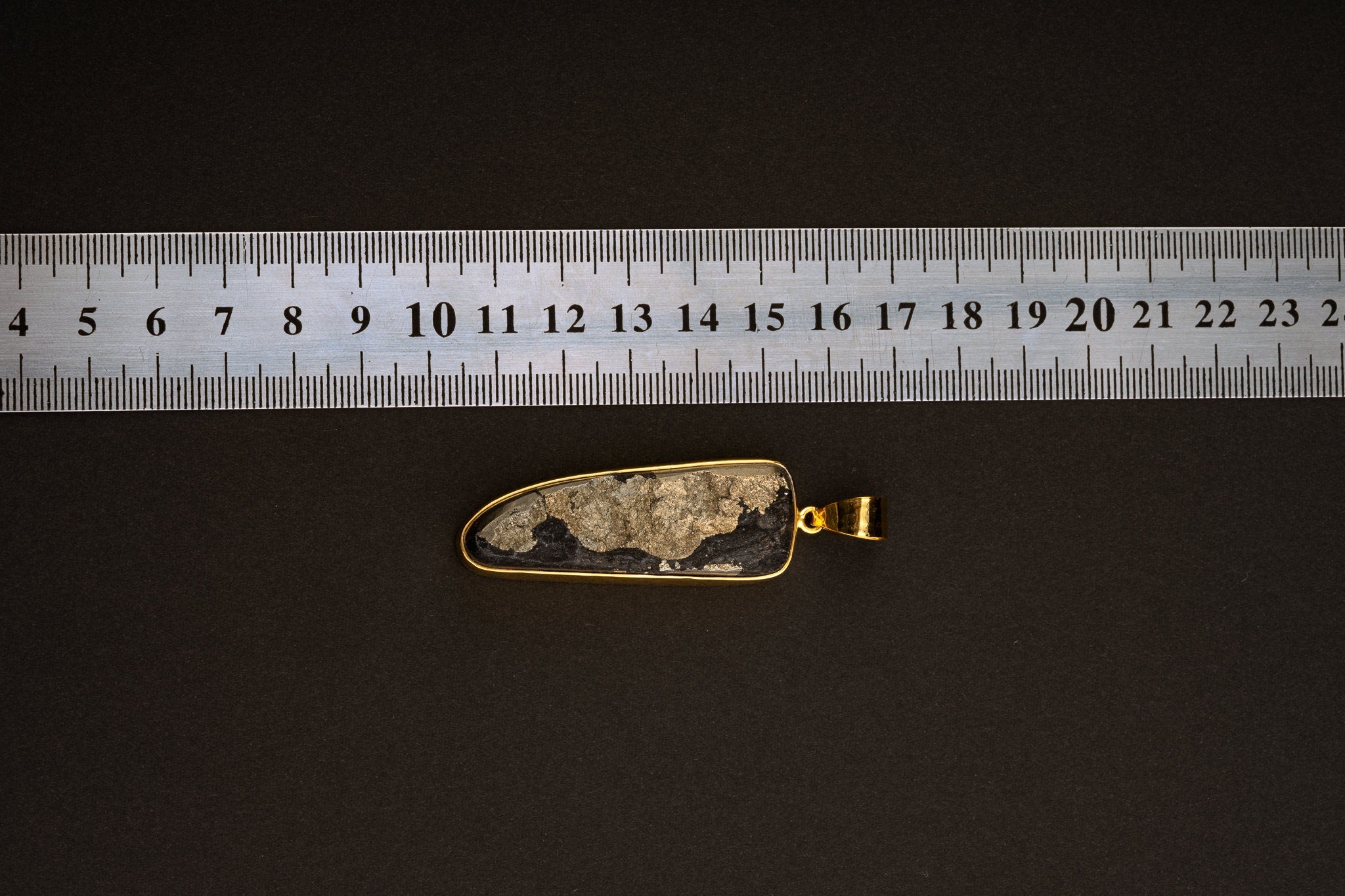 Raw Pyrite Tooth Cabochon Crystal Pendant Gold Plated Textured Sterling Silver Necklace, Unique Handcrafted Artisan Jewelry, Elegant Design