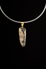 Raw Pyrite Tooth Cabochon Crystal Pendant Gold Plated Textured Sterling Silver Necklace, Unique Handcrafted Artisan Jewelry, Elegant Design