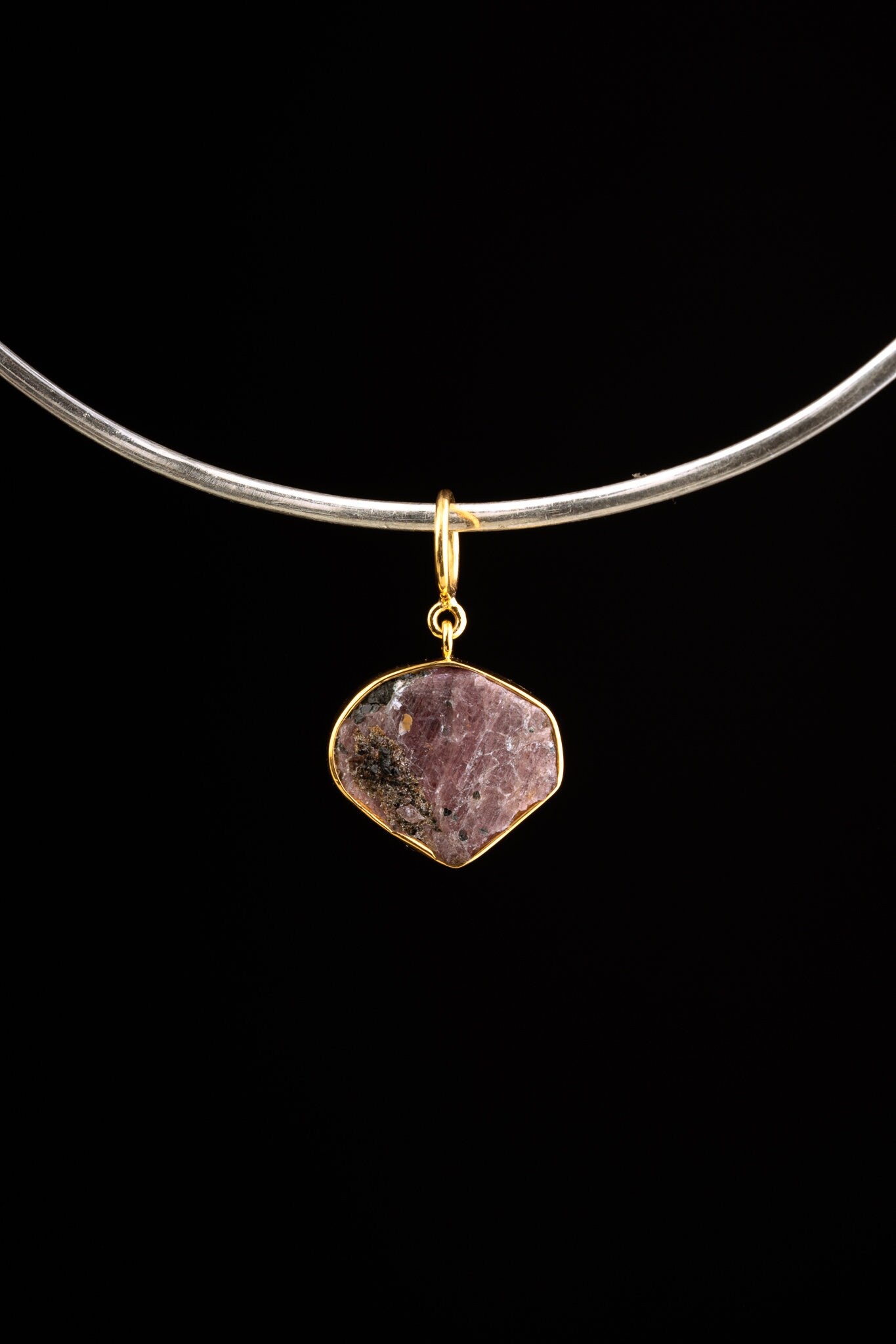 Raw Ruby Pendant: Gold Plated Sterling Silver Crystal Necklace
