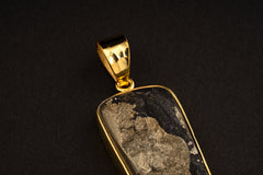 Raw Pyrite Tooth Cabochon Crystal Pendant Gold Plated Textured Sterling Silver Necklace, Unique Handcrafted Artisan Jewelry, Elegant Design