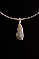 Australian Free Form Cabochon Fiery Matrix Boulder Opal Pendant - Natural Opal - Textured 925 Silver Setting - Crystal Pendant Neckpiece
