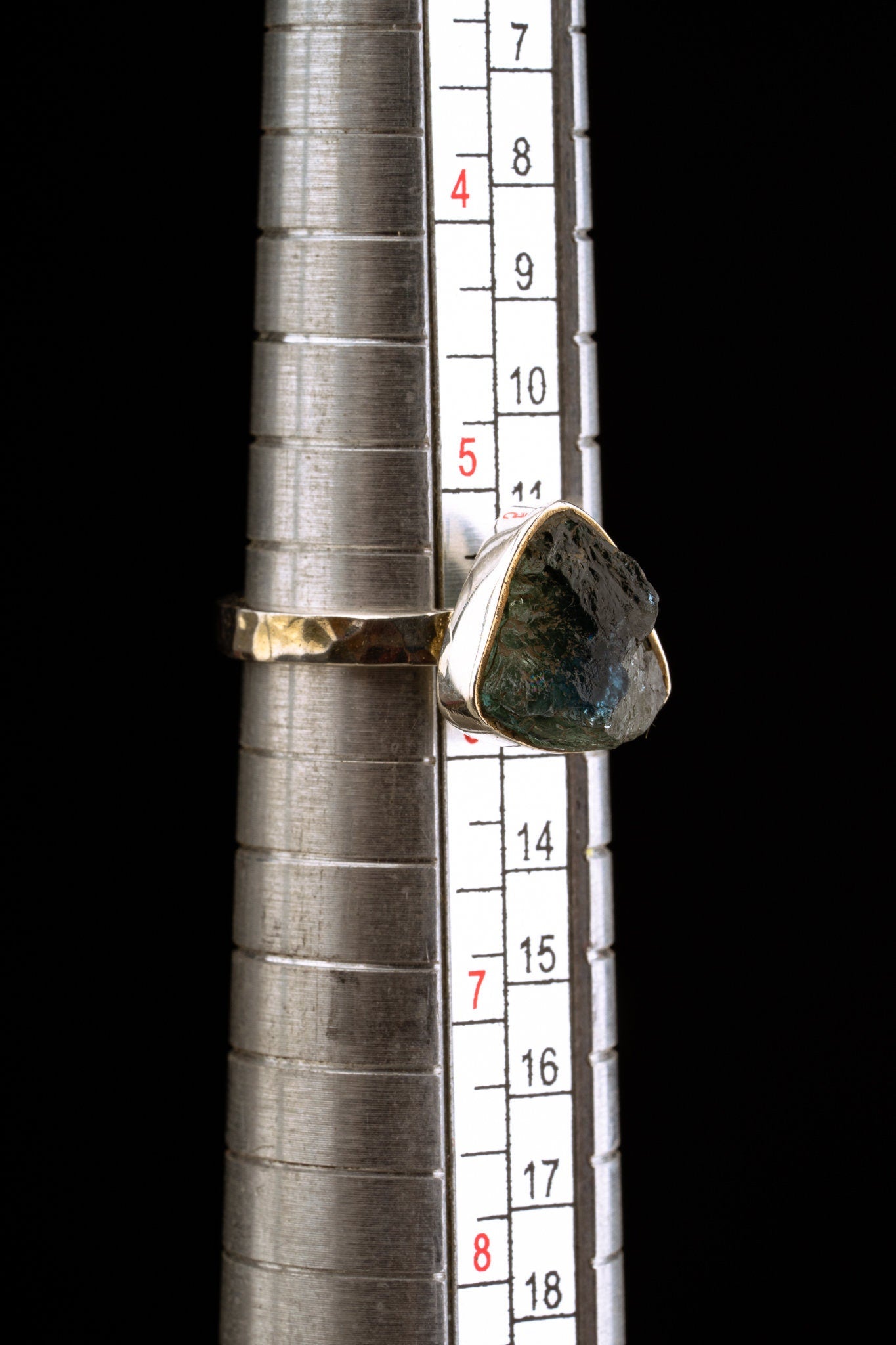 Raw Blue Tourmaline - 925 Sterling Silver WAS GOLD PLATED - Size 6