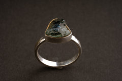 Raw Blue Tourmaline - 925 Sterling Silver WAS GOLD PLATED - Size 6