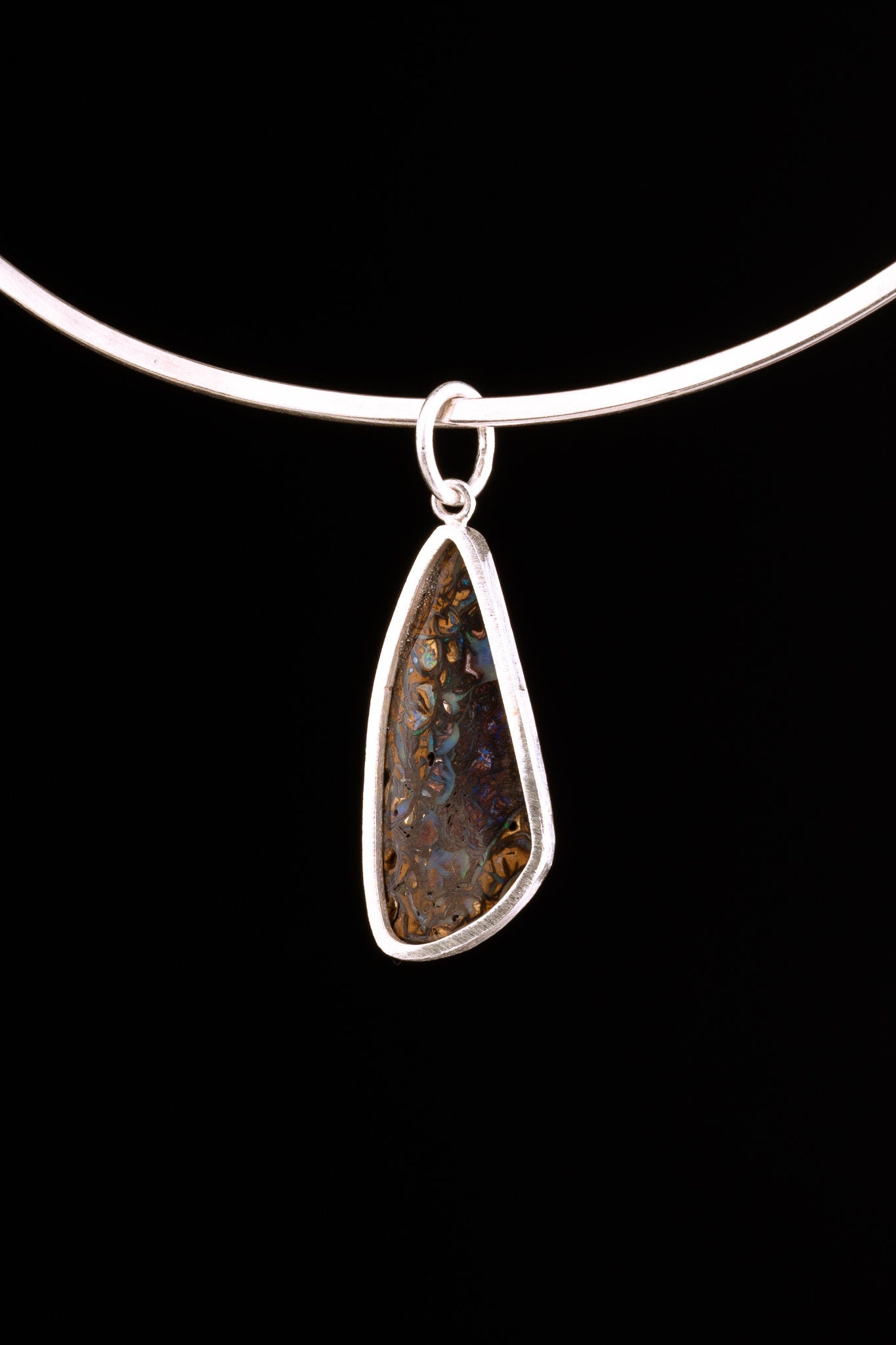 Winton Boulder Opal Pendant 925 Sterling Silver Open Back Bezel Queensland Opal October Birthstone Gift