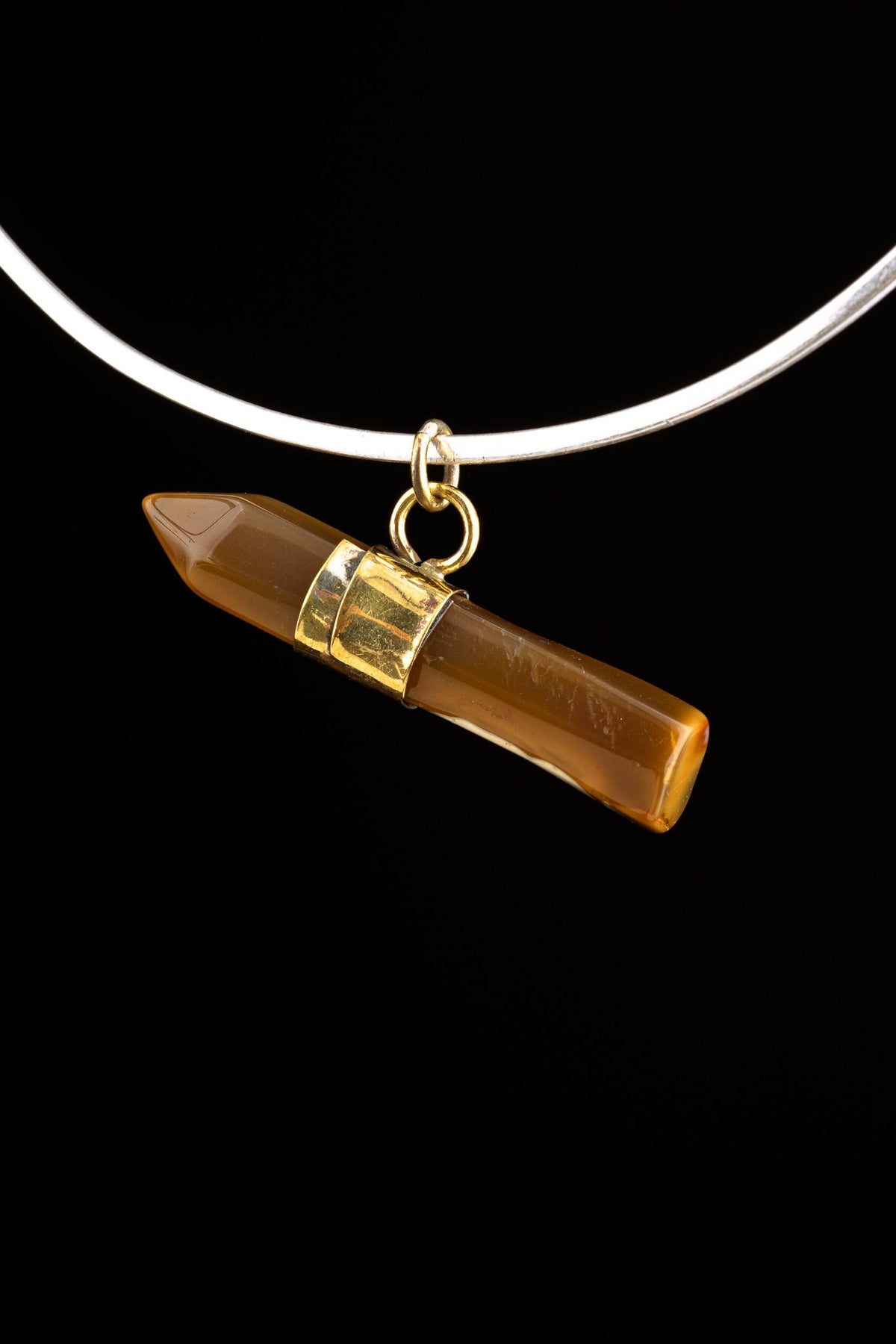 Cut Brown Agate Crystal Pendant, Oxidized Brass Band Setting, Neckpiece for Grounding and Stability, Unique Gift