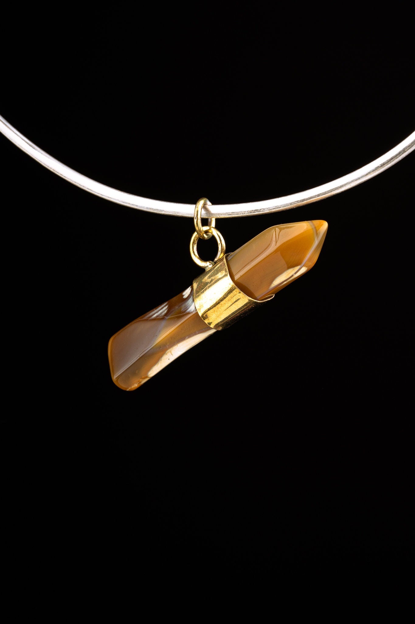 Cut Brown Agate Crystal Pendant, Oxidized Brass Band Setting, Neckpiece for Grounding and Stability, Unique Gift