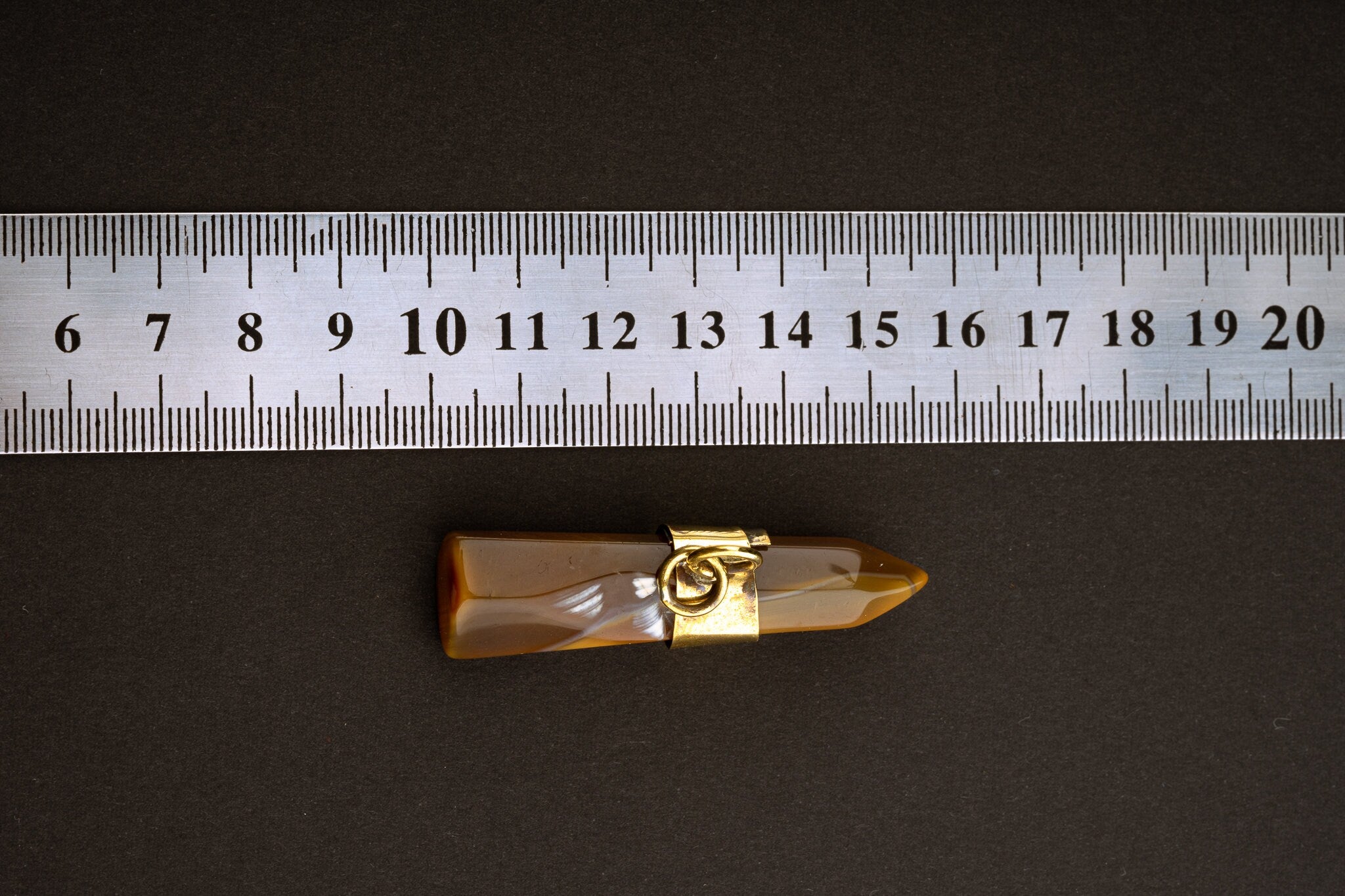 Cut Brown Agate Crystal Pendant, Oxidized Brass Band Setting, Neckpiece for Grounding and Stability, Unique Gift