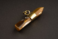 Cut Brown Agate Crystal Pendant, Oxidized Brass Band Setting, Neckpiece for Grounding and Stability, Unique Gift
