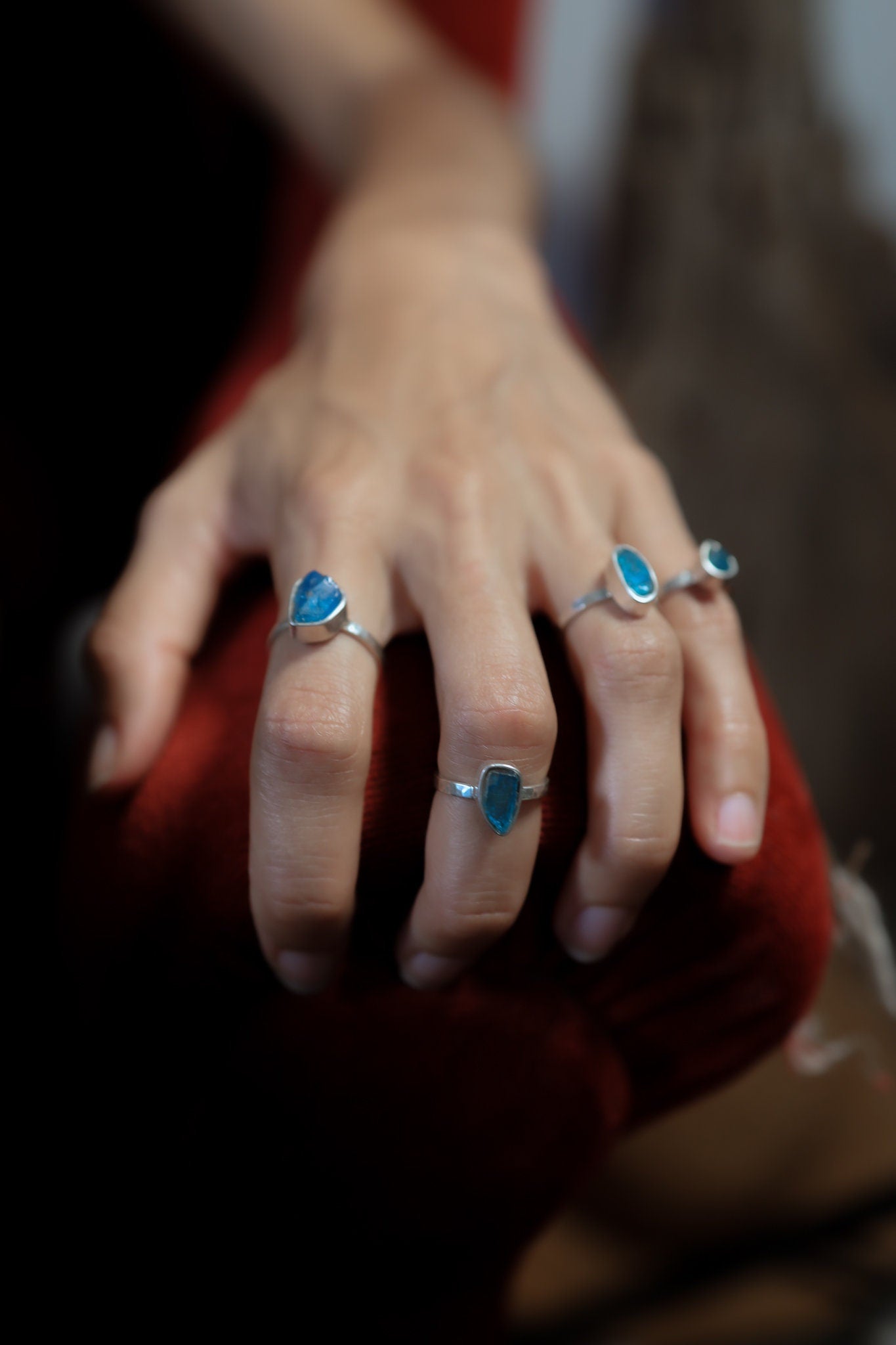 Raw Blue Apatite Ring in Sterling Silver – Handmade Crystal Stack Ring, Healing Throat Chakra Jewelry, Made to Order Size 5–9