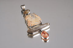 Australian raw gem Aquamarine with rainbows, local Smokey & Agate crowned with Labradorite eye - Sterling Silver - Rustic Finish - Pendant